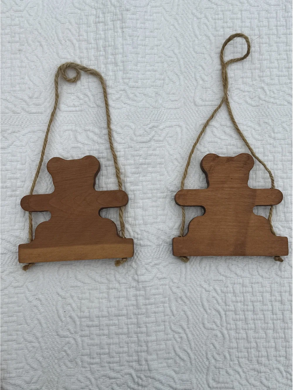 Vintage Cottage Core Pair of Wooden Teddy Bear Wall Hangings